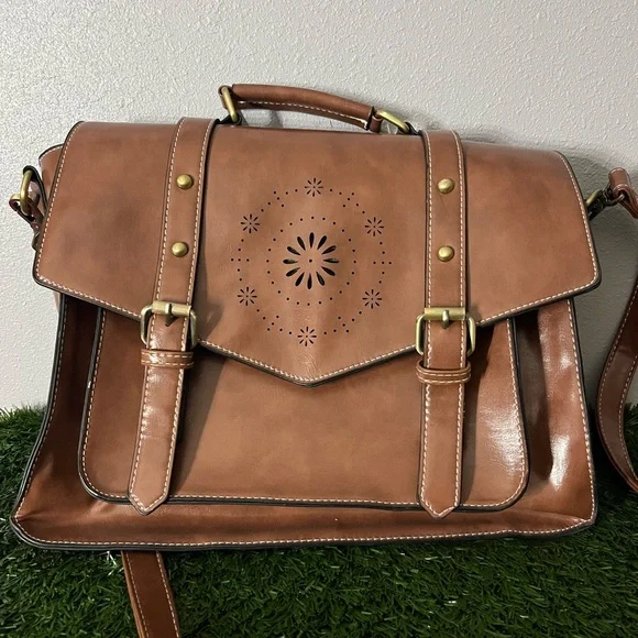 Elegant Brown Leather Satchel ecosusi - Picture 1 of 5